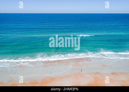 Florida Ormond Beach By The Sea,Atlantic Ocean,water,aerial overhead view from above waves surf sand Stock Photo