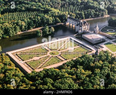 Chenonceaux, Chateau-de-Chenonceau, Luftbild Stock Photo