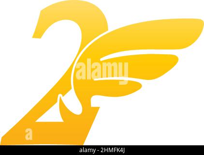 Number 2 logo icon illustration with wings vector Stock Vector