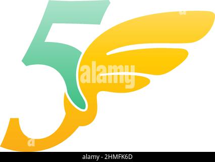 Number 5 logo icon illustration with wings vector Stock Vector