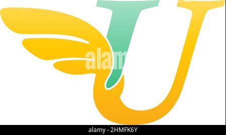 Letter U logo icon illustration with wings vector Stock Vector