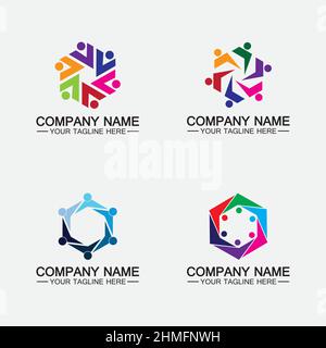 Teamwork connecting people hexagon concept logo symbol icon vector design Stock Vector