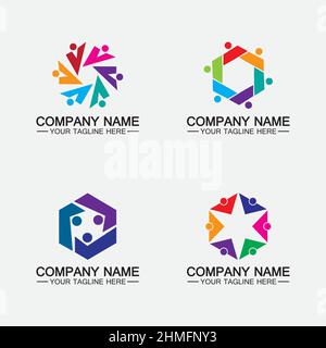 Teamwork connecting people hexagon concept logo symbol icon vector design Stock Vector