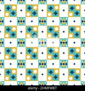 Pattern with simple geometric shapes. Squares, rhombuses, circles.  Stock Vector
