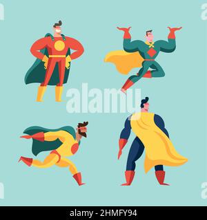 superhero men characters icon set Stock Vector