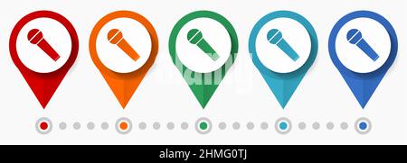 Microphone, concert concept vector icon set, flat design pointers, infographic template Stock Vector