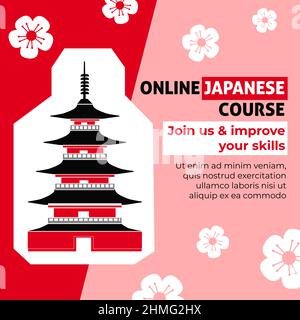 Online Japanese course join and improve skills Stock Vector