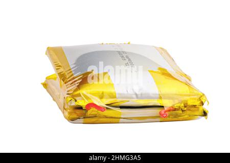 swollen double Li-ion battery pack isolated on white background Stock Photo