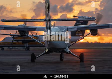 The Army Golden Knights jump aircraft, the UV-18 Viking Twin Otter, prepares to take flight during training in Homestead, Florida on 7 Feb. 2022.  USAPT is conducting their annual certification cycle for the upcoming show season.(U.S. Army photo by Megan Hackett) Stock Photo