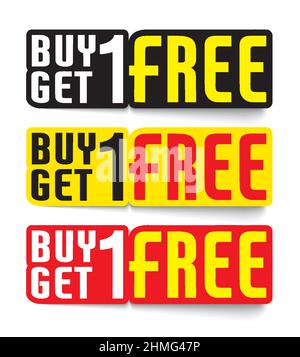 Buy 1 get 1 free sale tag design template. Special offer banner. Stock Vector