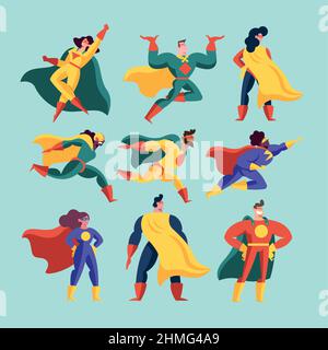 set of different superheroes character Stock Vector