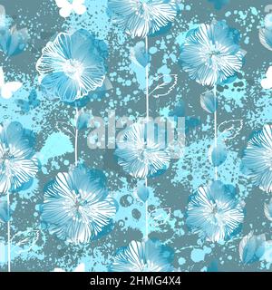 Abstract seamless background blue flowers. Vector illustration Stock Vector