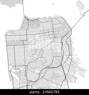 Vector map of San Francisco city. Urban grayscale poster. Road map image with metropolitan city area view. Stock Vector