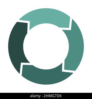 Renew and refresh circle with 4 arrows. Four elements forming circular symbol. Green color infographic diagram vector illustration. Stock Vector