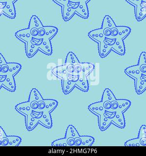 Cartoon pattern of starfish in a linear style for print and decoration. Vector illustration. Stock Vector