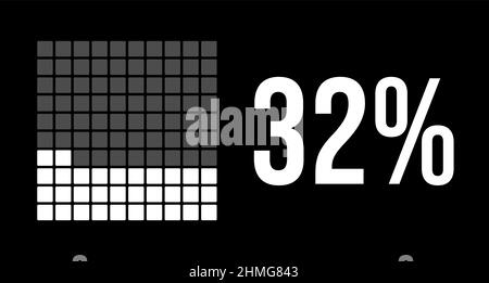 31 percent diagram, thirty-one percentage vector infographic. Rounded rectangles forming a square chart. White color on black background. Stock Vector