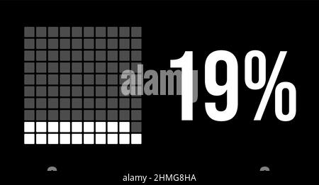 19 percent diagram, nineteen percentage vector infographic. Rounded rectangles forming a square chart. White color on black background. Stock Vector