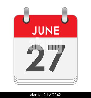 JUNE 27. A leaf of the flip calendar with the date of JUNE 27. Flat style. Stock Vector