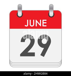 JUNE 29. A leaf of the flip calendar with the date of JUNE 29. Flat style. Stock Vector