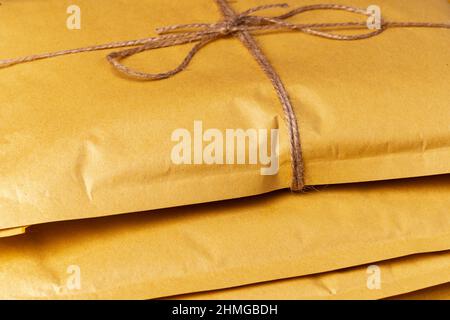 Close up shot of stack of padded mailing envelopes Stock Photo