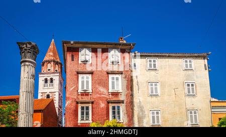 Buildings at the Five Wells Square in historic center of the Zadar town at the Mediterranean Sea, Croatia, Europe. Stock Photo