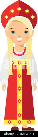 Russian woman dressed in national india costumes. Stock Vector