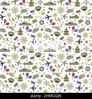 Seamless vector pattern of military icons on a white background. Wrapping paper. Stock Vector