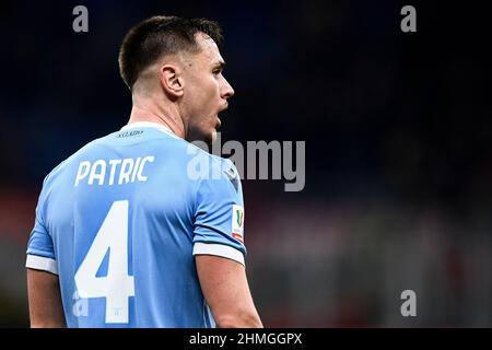 Milan, Italy. 09 February 2022. Patric of SS Lazio looks on during the Coppa Italia football match between AC Milan and SS Lazio. Credit: Nicolò Campo/Alamy Live News Stock Photo