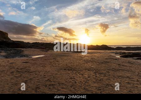 Hayle beach, Cornwall, UK, England, sunset, Hayle sunset, Cornwall sunset, beach, beach sunset, Cornish, Hayle, coast, coastal, sand, sandy, sea, Stock Photo