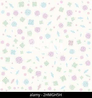 Vector abstract seamless pattern with squares, circles, dotted arrows. Stock Vector