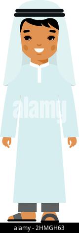 Arabic Boy in Flat Style. Vector illustration of arabian man in national costumes. Stock Vector
