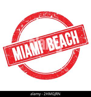 MIAMI  BEACH text on red grungy round vintage stamp. Stock Photo