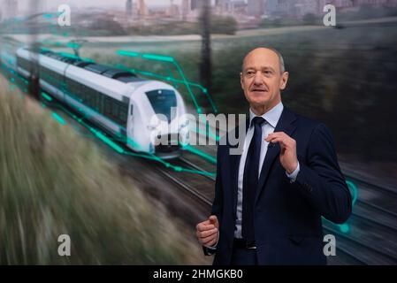 Munich, Germany. 10th Feb, 2022. Roland Busch, CEO of Siemens AG, stands on stage during the virtual Annual Shareholders' Meeting. Credit: Sven Hoppe/dpa/POOL/dpa/Alamy Live News Stock Photo