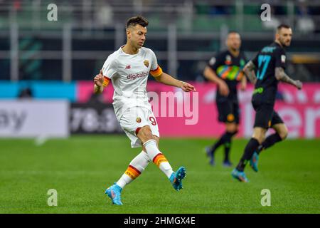 Milano, Italy. 08th, February 2022. Stephan El Shaarawy (92) of Roma seen in the Coppa Italia match between Inter and Roma at Giuseppe Meazza in Milano. (Photo credit: Gonzales Photo - Tommaso Fimiano). Stock Photo