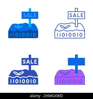 Digital land icon set in flat and line style. Virtual property symbol. Vector illustration. Stock Vector