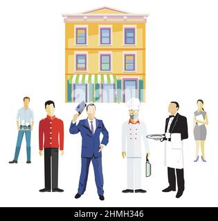 Reception in gastronomy and hotel, illustration Stock Vector