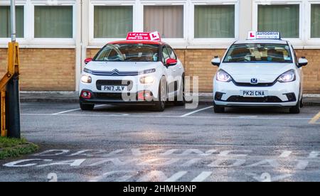 DVSA Driving Test Candidates Only sign,  Citroen C3 BlueHDI Flair S/S car learner drivers taking their proficiency test in Southport, Merseyside, UK Stock Photo