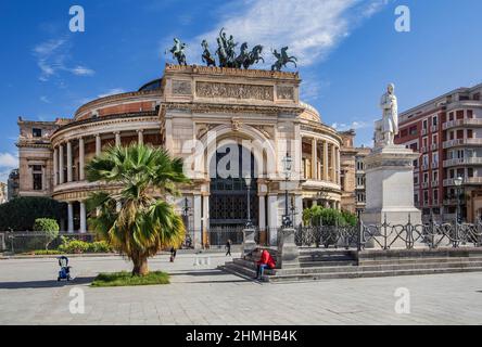 Politeama Garibaldi theater in Piazza Ruggero Settimo, Palermo, Sicily, Italy Stock Photo