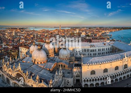 Aerial view of St Mark basilica and Doge palace in Venice, Italy Stock Photo