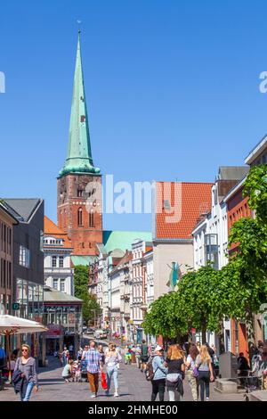 Pedestrian zone Breite Strasse with Jacobi Church, Lübeck, Schleswig-Holstein, Germany, Europe Stock Photo