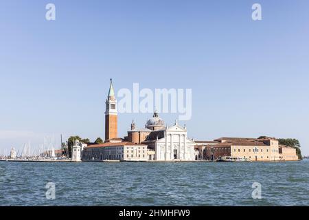 View from the Laguna on the Isola di San Giorgio Maggiore with the Chiesa di San Giorgio Maggiore in Venice, Italy Stock Photo