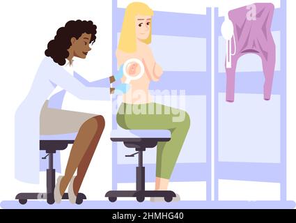 Performing patient skin assessment semi flat RGB color vector illustration Stock Vector
