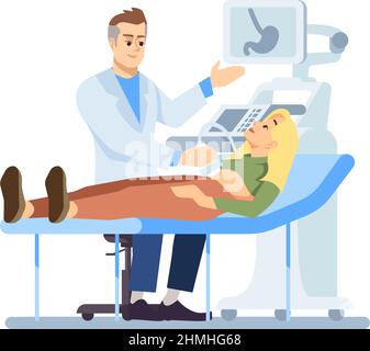 Stomach ultrasound semi flat RGB color vector illustration Stock Vector