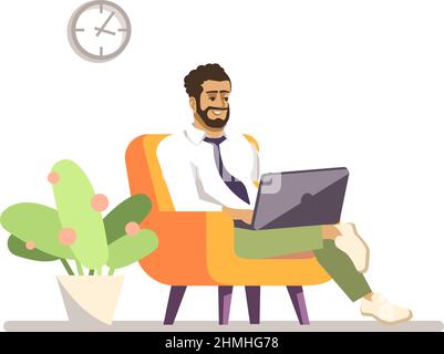 Comfortable home office semi flat RGB color vector illustration Stock Vector