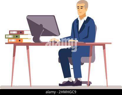 Ergonomic workstation semi flat RGB color vector illustration Stock Vector