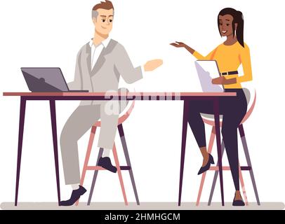 Employee collaboration semi flat RGB color vector illustration Stock Vector