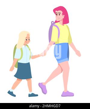 Going to school together semi flat RGB color vector illustration Stock Vector