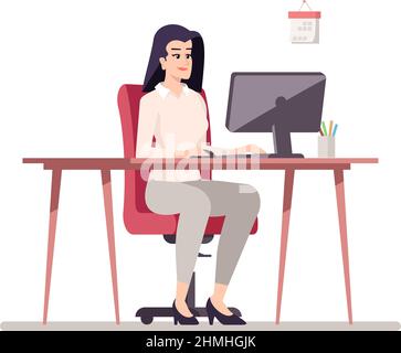 Comfortable workspace semi flat RGB color vector illustration Stock Vector