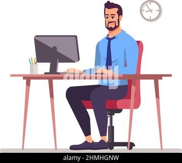 Office work semi flat RGB color vector illustration Stock Vector