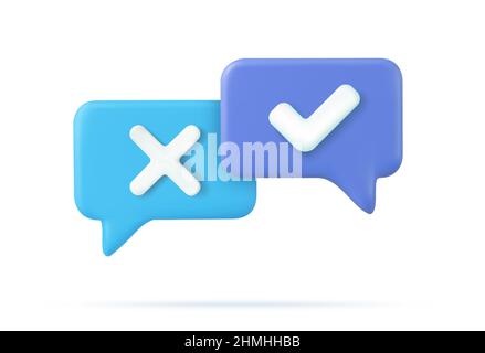 Accept and reject vector 3d render buttons. Tick check and cross marks ...